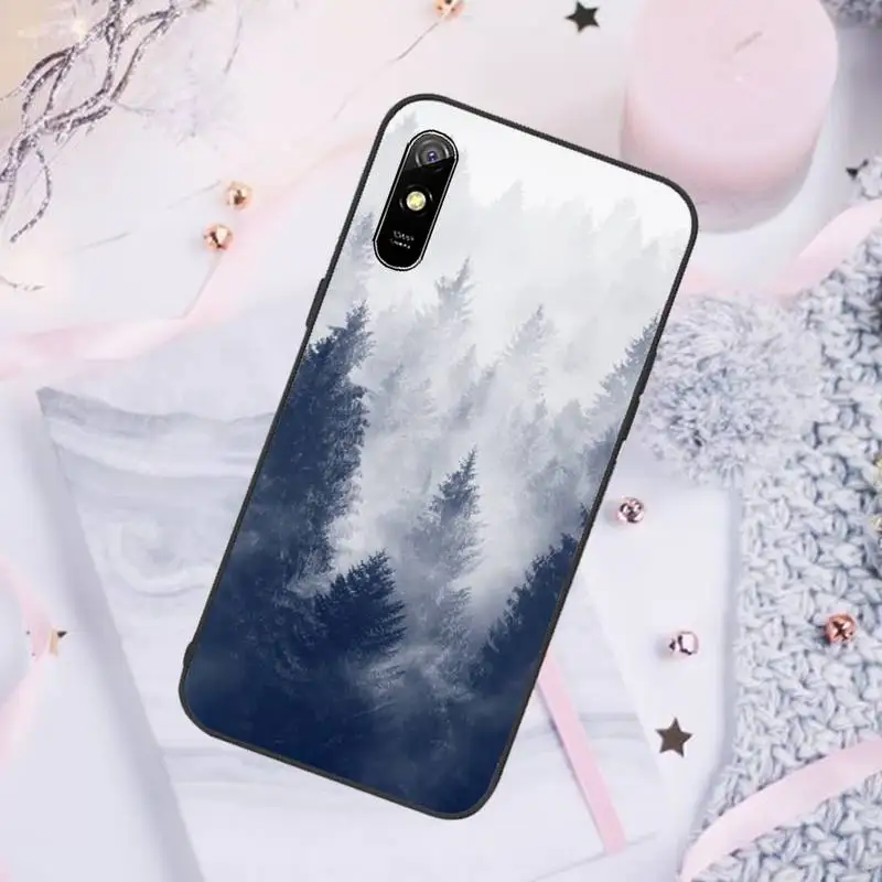 

White Mountain Pine Tree Forest Mountain Peak Mist Phone Cases For Xiaomi Mi Redmi Note 7 8 9 pro 8T 9T 9S 9A 10 Lite pro