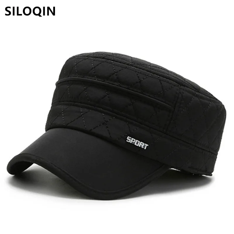 SILOQIN Новая мужская плоская шапка зимняя с наушниками теплая Толстая армейская