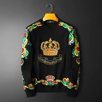 2021 autumn new heavy craft embroidery crown hoodie mens trend male casual long sleeved pullover hoody high quality