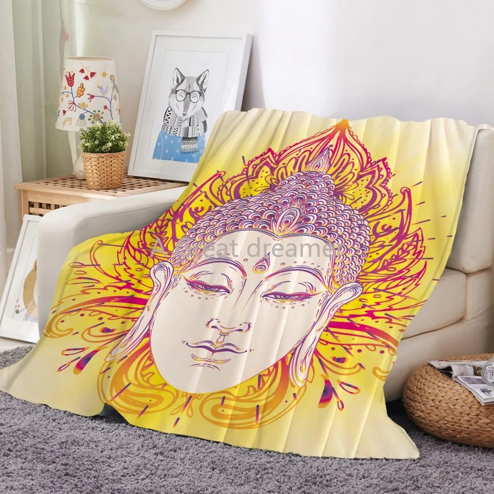 ?? Budha-ポリエステル製の3Dプリントが施されたフリースブランケット,飲用寝具,フランネル