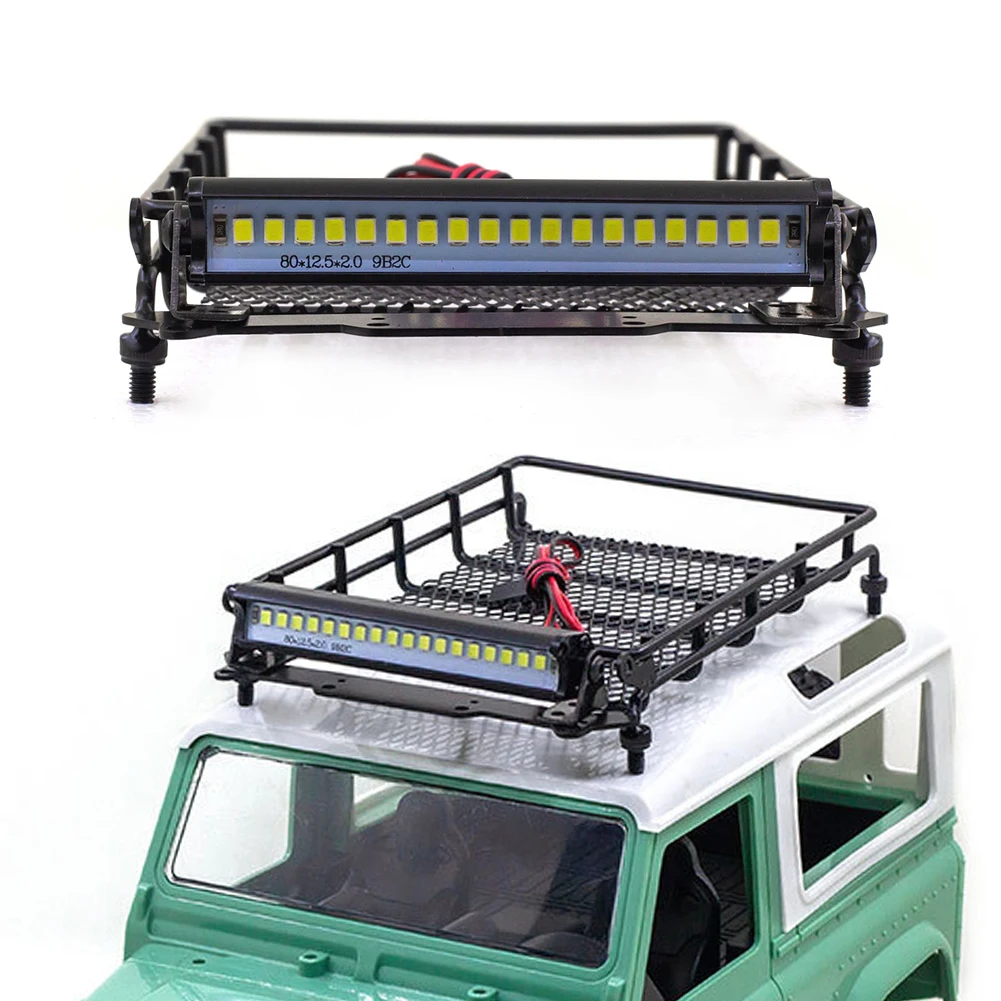 

For 1/12 MN D90 RC Car Upgrade Parts Metal Luggage Carrier Tray Roof Rack with LED Light Accessories