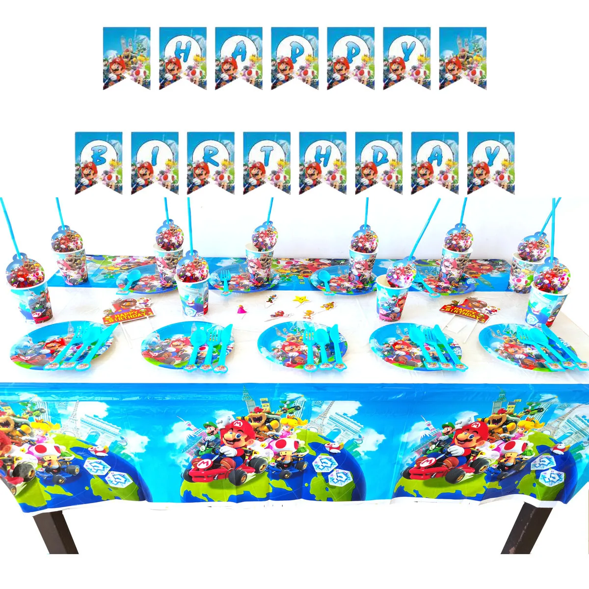 

Mario birthday party theme decoration banner banner decoration disposable paper cup plate tableware Christmas gift