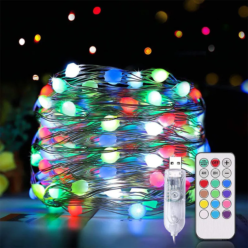 

Медный провод Светильник шнура USB удаленного Управление 12 видов цветов 18Key гирлянда лампа Рождественский декорационный наружный светильни...