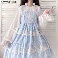 kawaii girl lolita shirt tops female bright silk chiffon lantern sleeve blouse sweet cute lace ruffle lolita inner shirts women
