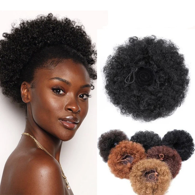 Короткие афро буффы пучки поньтай шнурком кудрявые шиньон парик Синтетические