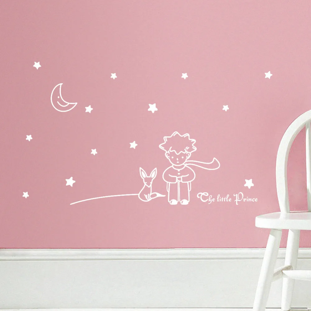 Cartoon fairy tale the Little Prince With Fox Moon Star cat mouse home decor wall sticker for kids rooms Chidren Bedroom Decor | Дом и сад