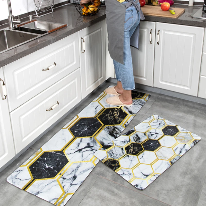 Геометрические кухонные коврики ПВХ кожаные напольные большие дверные татами
