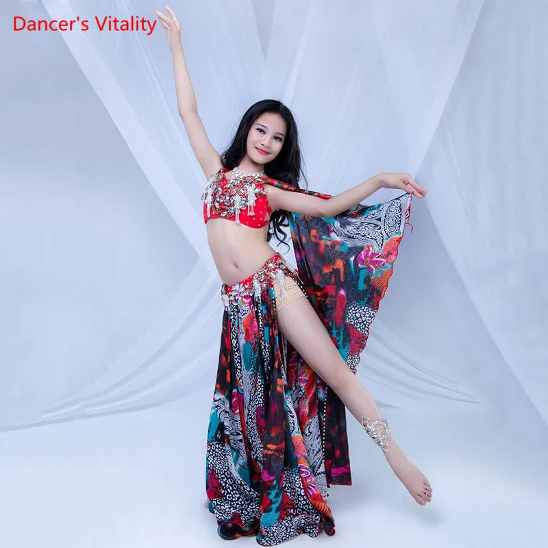 

Belly Dance Female Child High-End Elegant Bra Competition Clothing Set New Double Split Long Skirt Performance Clothes Suit