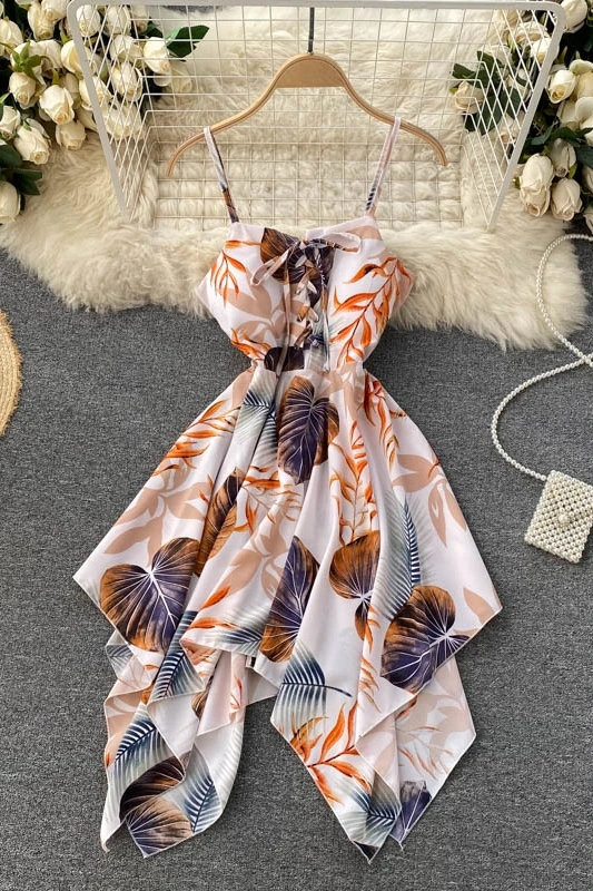 

2021 Summer New Fashion Women Beach Style Sexy Print Square Collar Sleeveless Spaghetti Strap Empire Mini Dress Vestidos J261