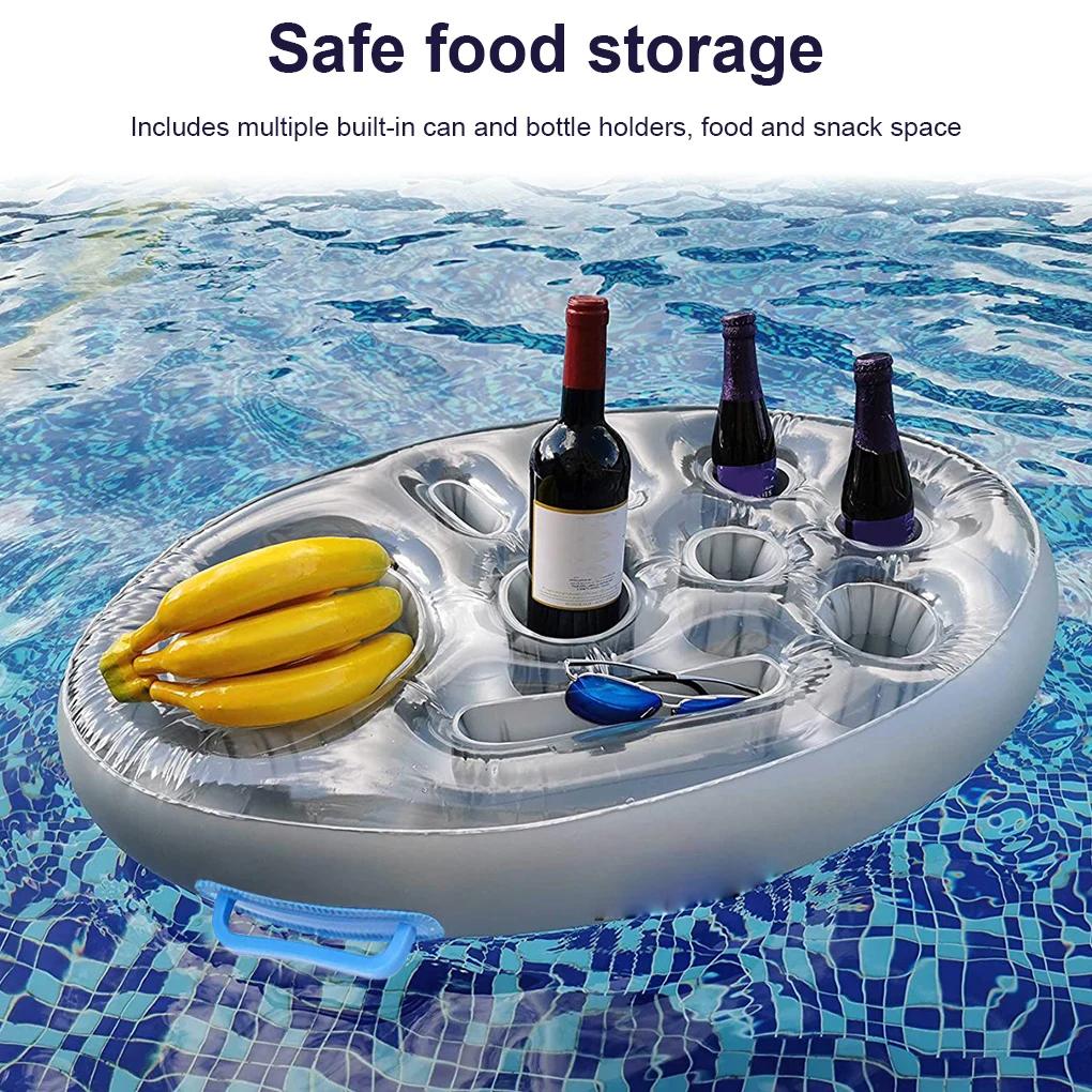 

Inflatable Drinking Holder Pool Snacks Food Tray Serving Bar Cooler Outdoor Cup Plate for Summer SPA Hot Tub