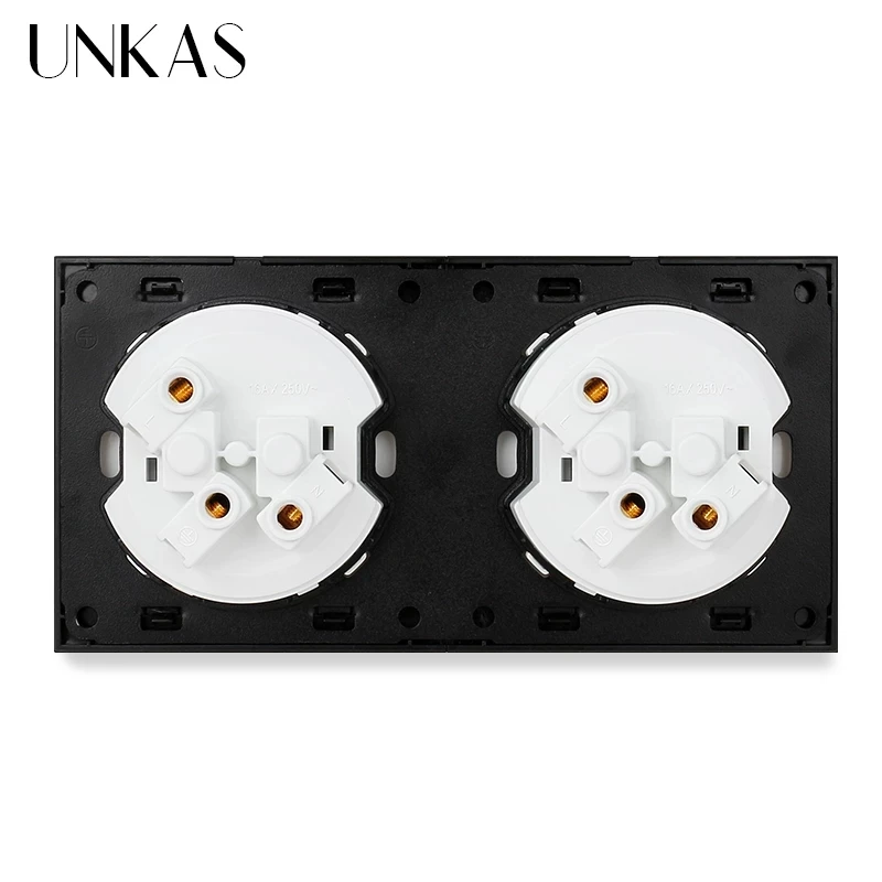 Двойная розетка UNKAS с европейской Золотой стеклянной панелью + вентилятор