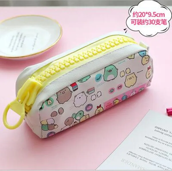 Yellow Fashion PU leather Pencil Case Korean Canvas Cute Kawaii Pen Bag Big capacity pencil Pouch School Stationery Gift - Цвет: Yellow