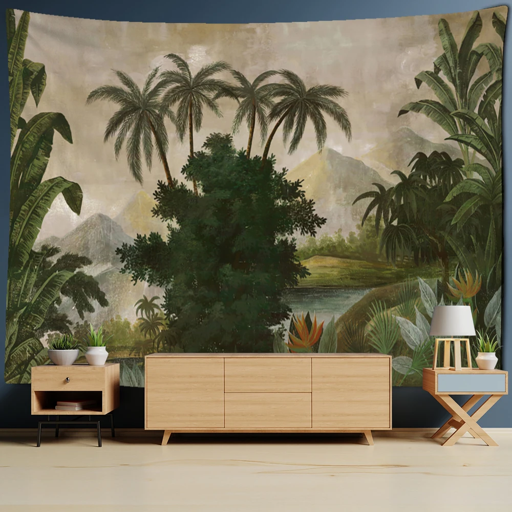 

Гобелен с листьями банана на стену, украшение в богемном стиле с тропическими растениями, природный пейзаж, домашний декор