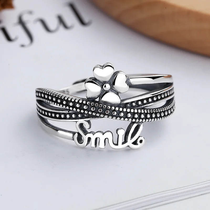 

FANRU S925 Sterling Silver Four-Leaf Clover Multi-Layer Crossover Ring Female Resizable Open Punk Couple Fashion Women Jewelry