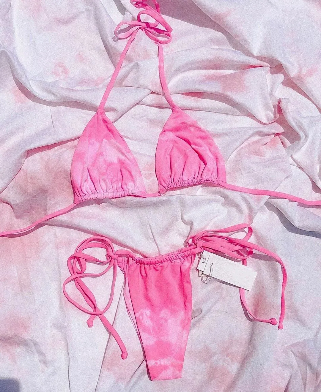 Sexy Thong Bikini mujer extreme Triangle bikini Women Swimwear Bandage swimsuit pink Smudge gradient Bathing Suit biquini