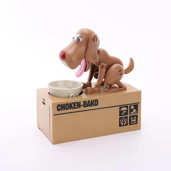 

Hot Little Dog Puggy Bank Battery Powered Robotic Coin Munching Toy Money Box Saving Money Coin Bank for Kids Drop shipping