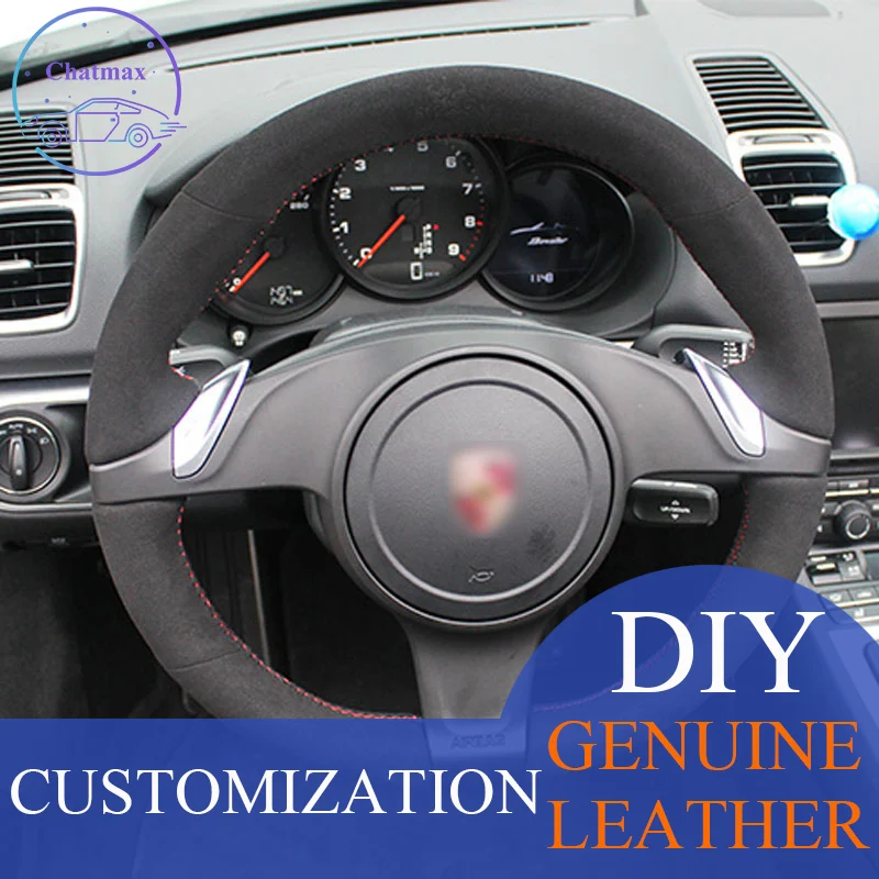 

Полностью черная замшевая накидка из натуральной кожи «сделай сам» для Porsche cayera 2010 2011 2012 рулевое колесо чехол с ручной строчкой
