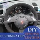 Полностью черная замшевая накидка из натуральной кожи сделай сам для Porsche cayera 2010 2011 2012 рулевое колесо чехол с ручной строчкой