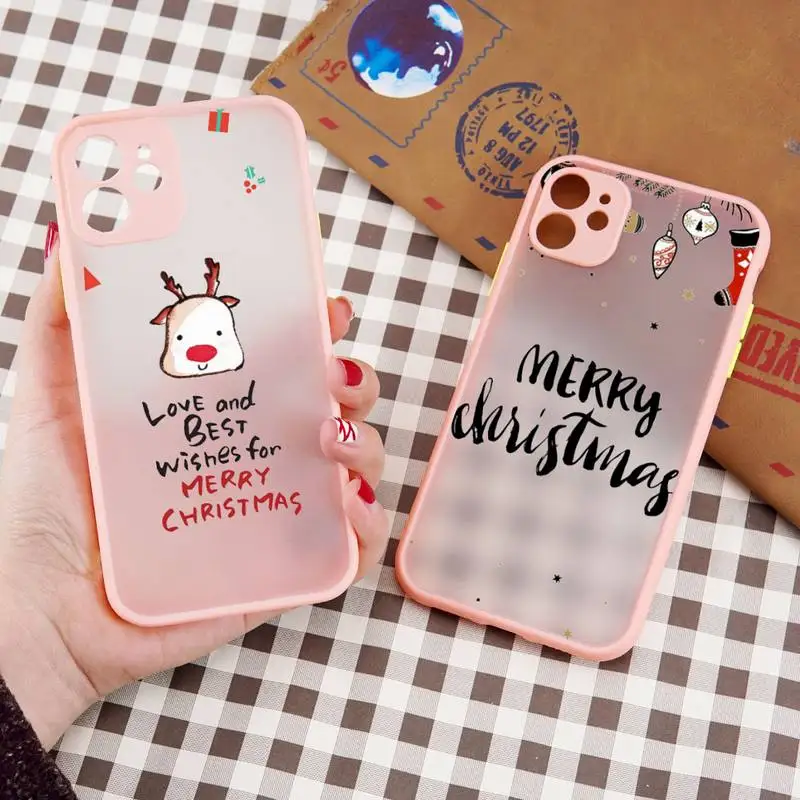 

Merry Christmas snowman cartoon elk Phone Case matte transparent For iphone 7 8 11 12 13 plus mini x xs xr pro max cover