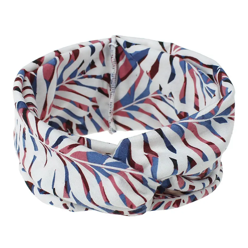 

Women flower Headband Leaves Print Hairbands Elastic turban Cross Knot Hair Band Wide Cotton Girls Hairband Hair Accessories
