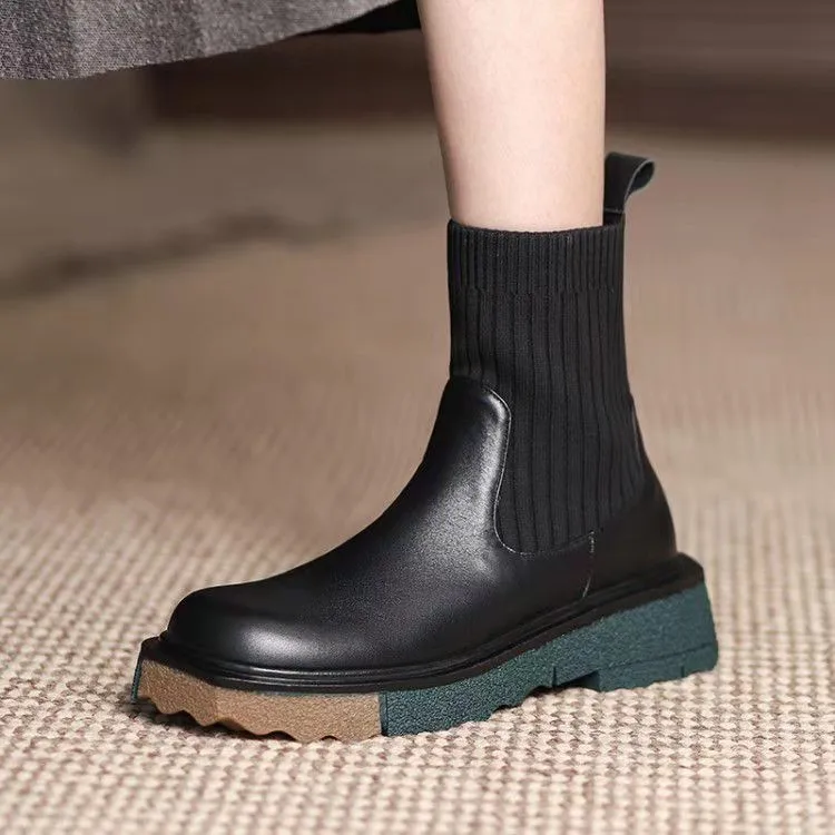 

Женские ботильоны на платформе, Классические однотонные дышащие ботинки с круглым носком, 2021