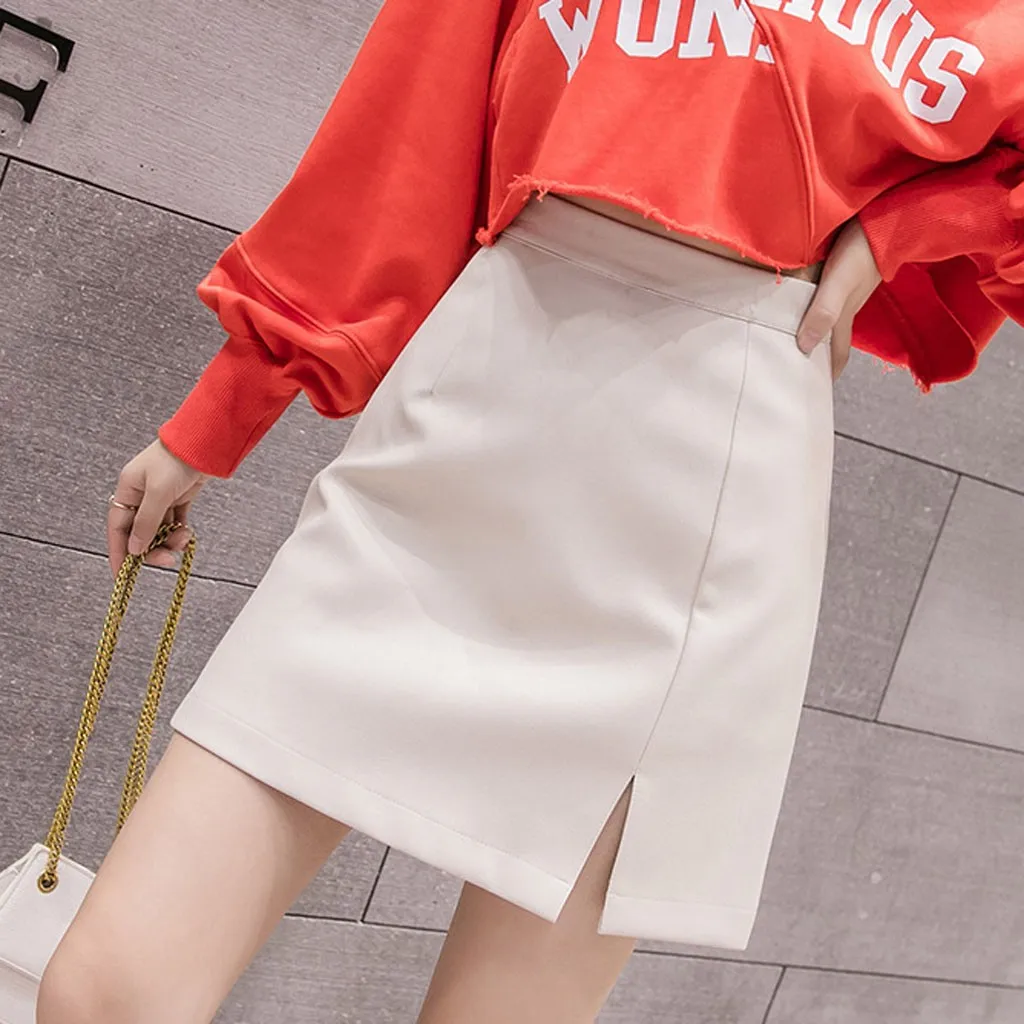 Pleated Skirt Mini Kawaii Skirts Womens skirts Women Leather Short Irregular High Waist Bag Hip Retro | Женская одежда