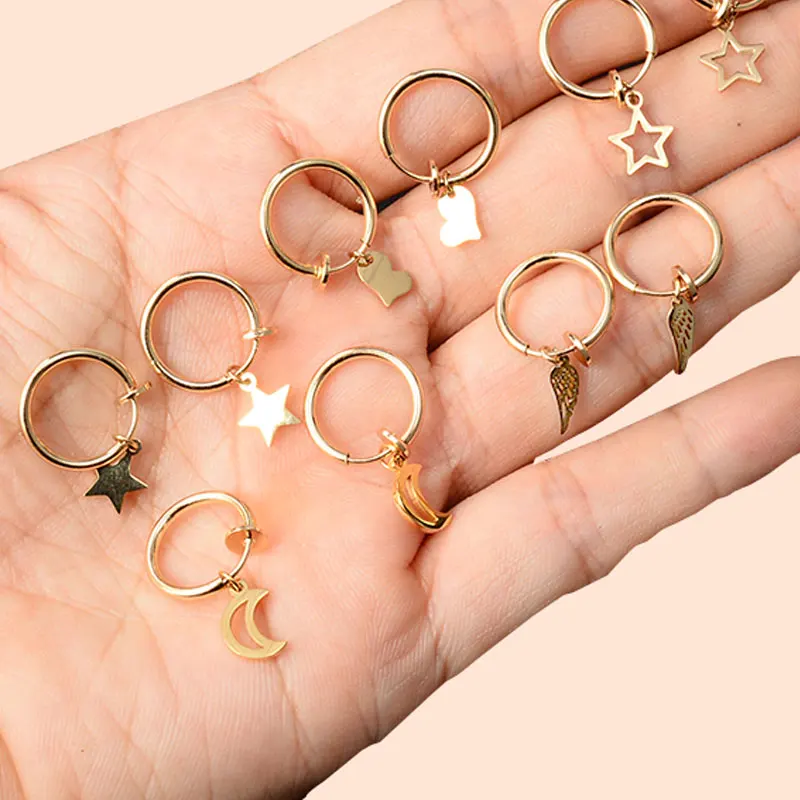 

Simple Retractable Earrings No Need Piercing Women Girl Classic Hip-hop Cross Star Wing Moon Small Hoop Earrings