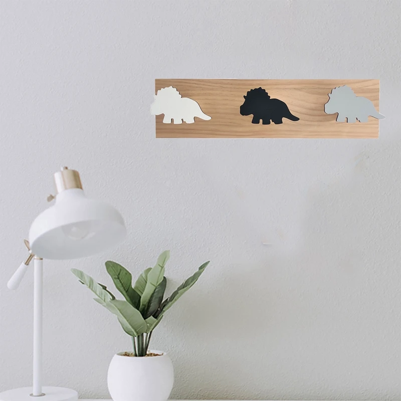 

Kids Dinosaur Wall Mounted Coat Hooks Wooden Door Hanger for Boys Bedroom Nursery Playroom Decorations