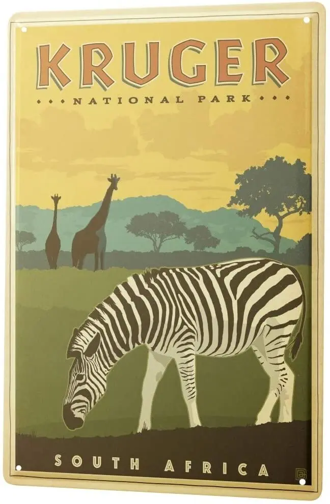 

Tin Sign Metal Plate Decorative Sign Home Decor Plaques World Tour Kruger National Park South Africa Zebra Giraffe Metal Plate