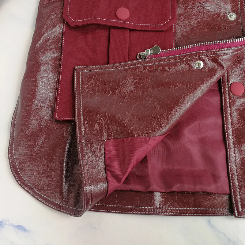 Повседневные женские Куртки из искусственной кожи воротник с лацканами длинный