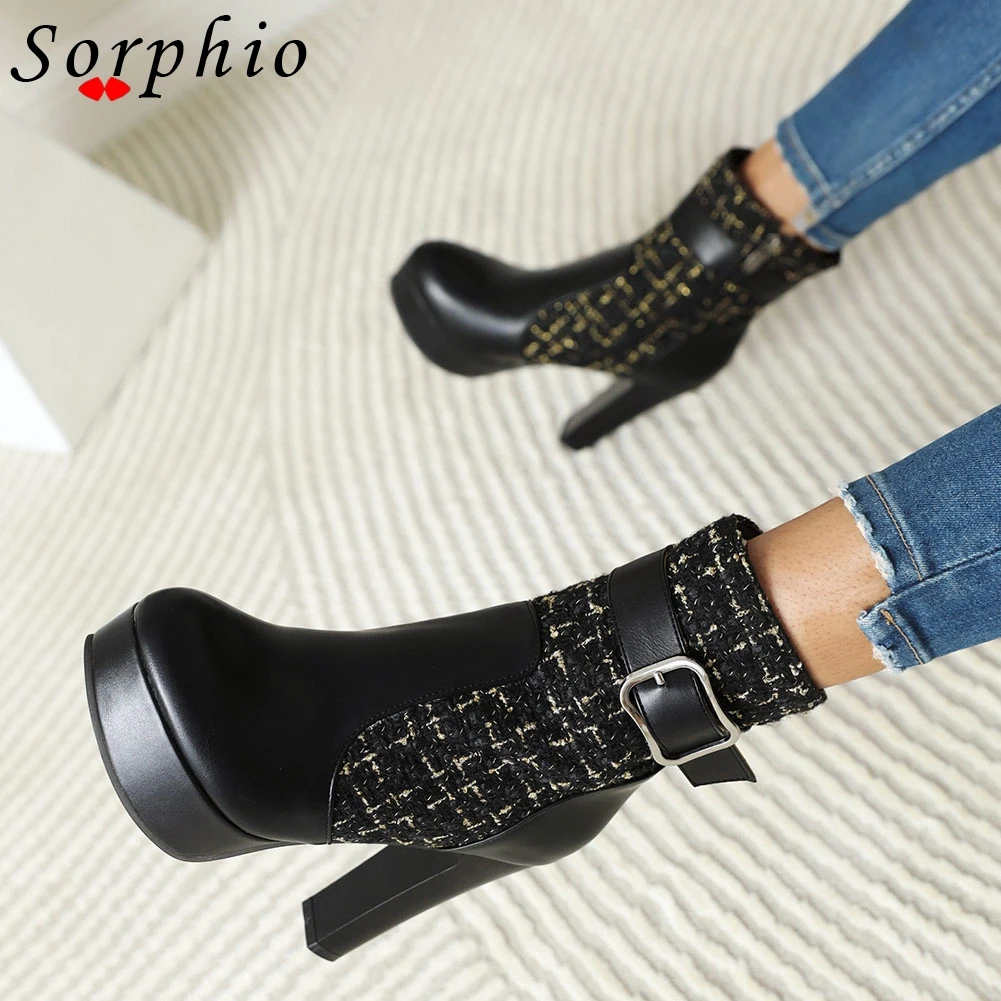 

Женские ботинки на массивном каблуке, короткие ботильоны с ремешком с пряжкой и круглым носком, обувь на платформе для зрелых женщин, сезон ...