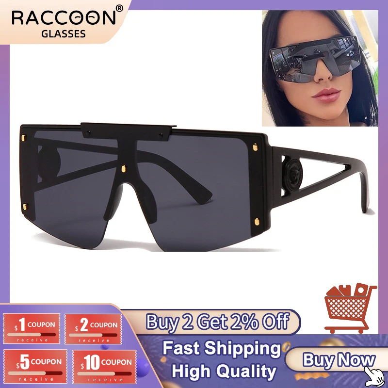 

2022 New Male Lady Fashion Brand Designer Big Frame Sunglasses Protection Against Wind Sand Box Connected Sun Glasses Men Women