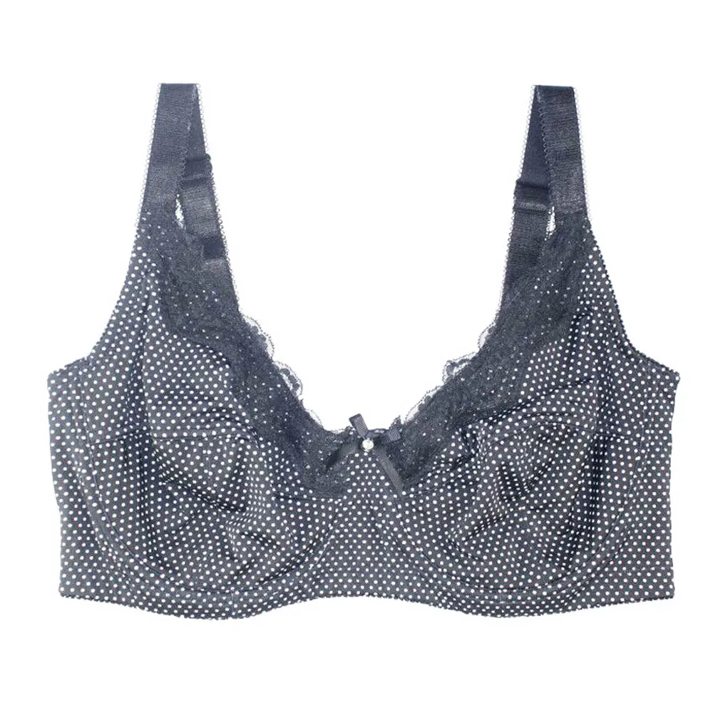 Sexy Women Big  Lace Underwear No-padded Bra Full Coverage Unlined Bras Dot Brassiere Female Lingerie Plus Size 34C-46G