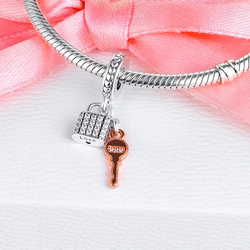 Проложить замок и ключ к нему Серьги Подвески подходят для Pandora Браслеты 925 пробы
