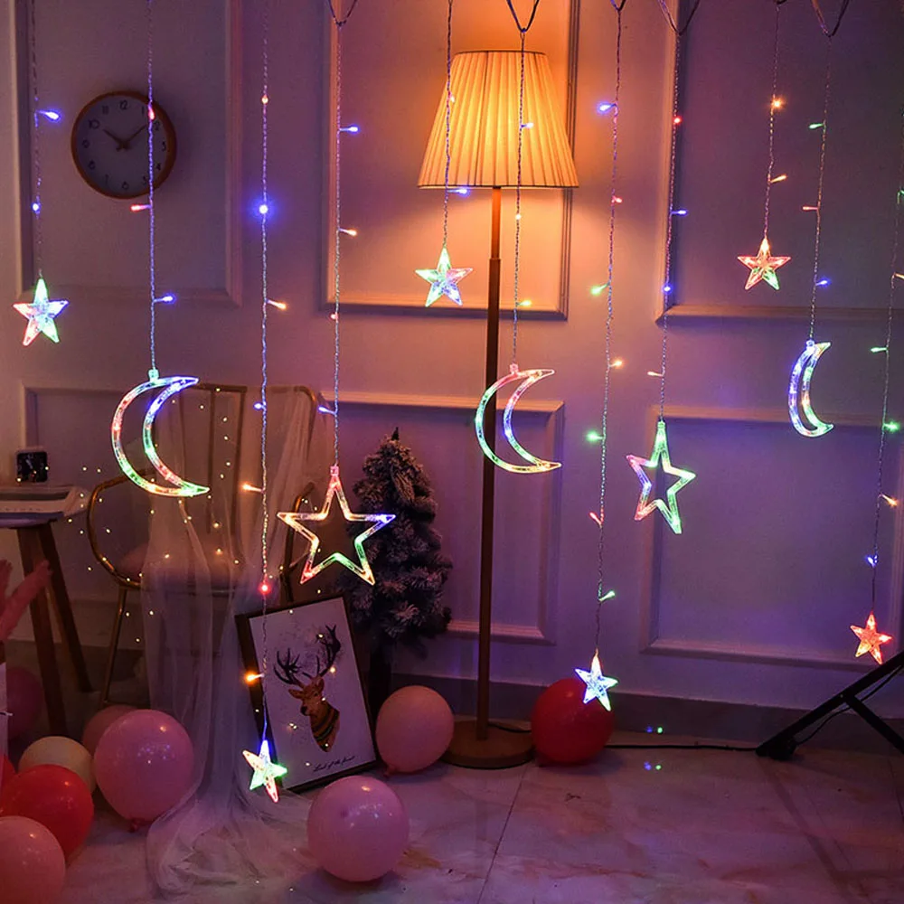 EU/USB LED Star Moon Curtain String Light memory function Fairy Garland Light Decor Party Wedding Christmas Light String
