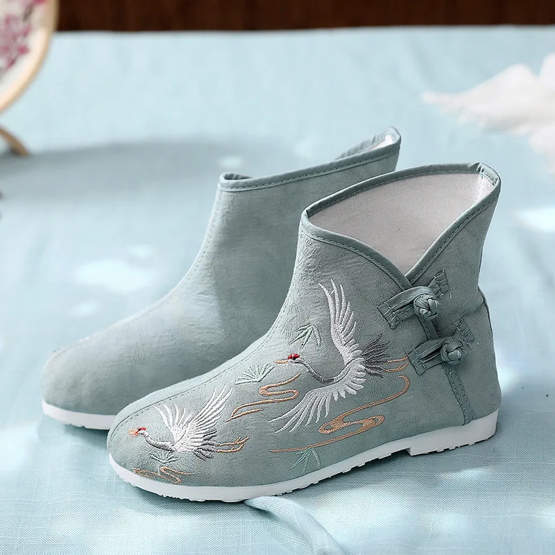 Тканевая обувь с цветком журавля античные Сапоги Женская китайская вышивкой в