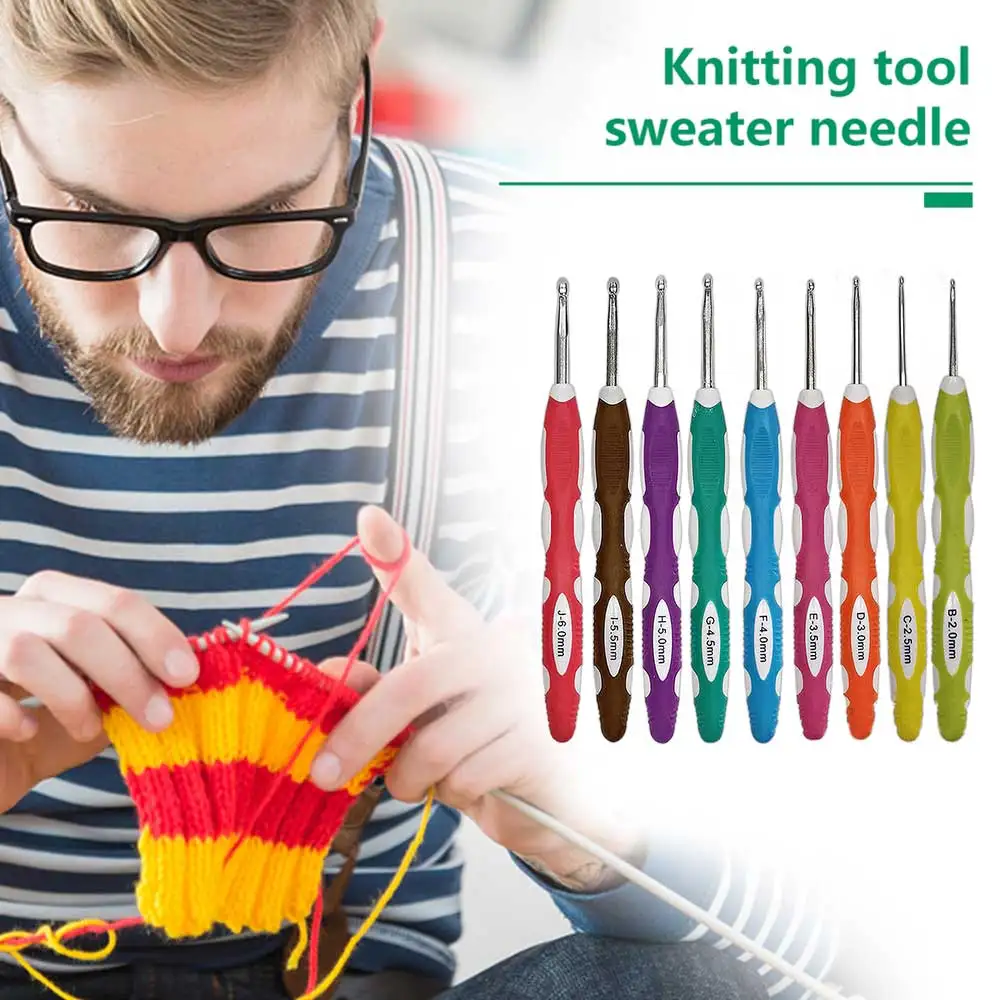 

9pcs Crochet Hook Set, Plastic Handle Sweater Knitting Needle Kit DIY Hand-Made Craft Fabric Weaving Tools 2-6mm