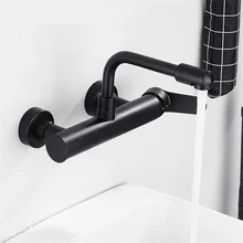 LIUYUE Kitchen Faucets Black Brass Dual Hole Wall Mounted Bathroom 360 Rotate Basin Faucet Cold Hot Water Sink Crane Mixer Taps