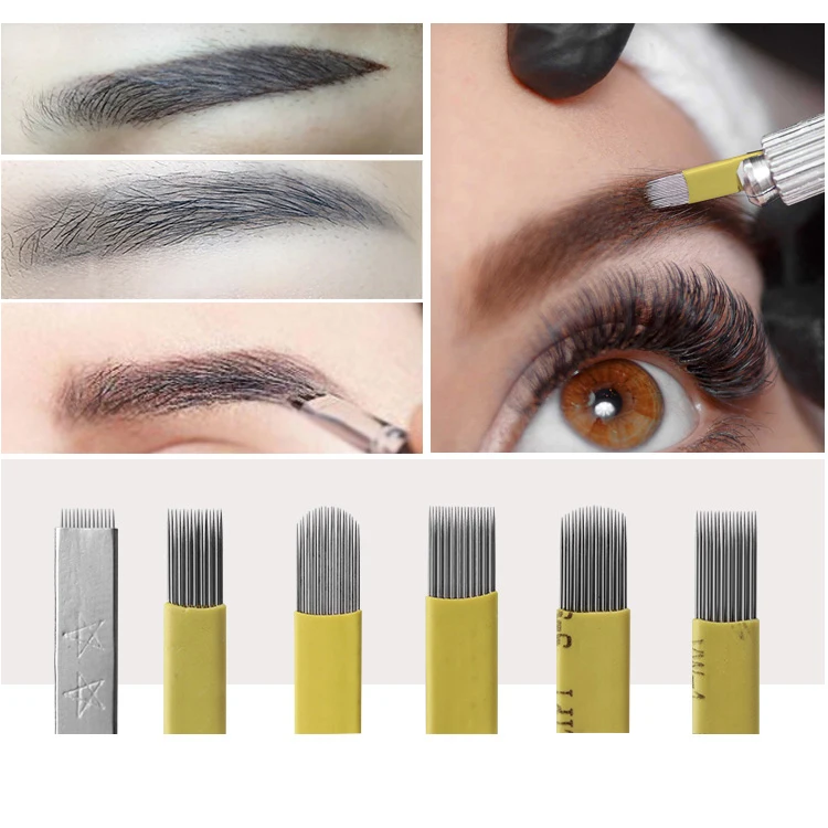 50 шт./лот иглы для перманентного макияжа двухрядные микроблейдинга затеняющее