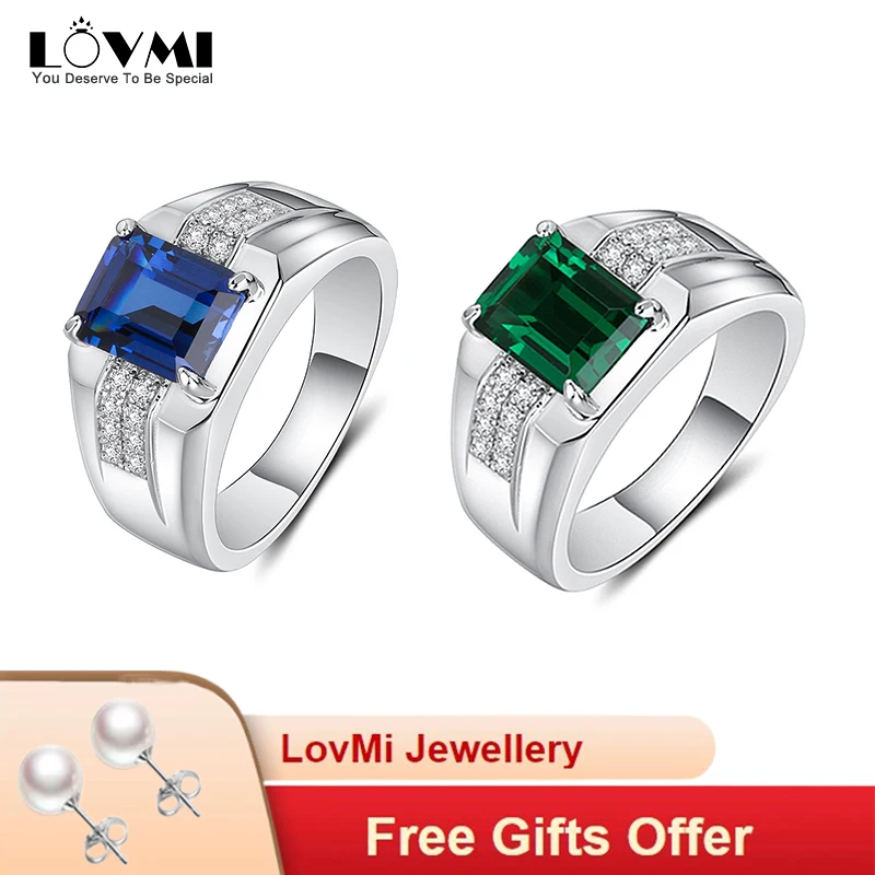 

Trendy Men Ring Silver Jewelry Rectangle Sapphire Zircon Gemstone Open Finger Ring for Wedding Engagement Wholesale Accessories