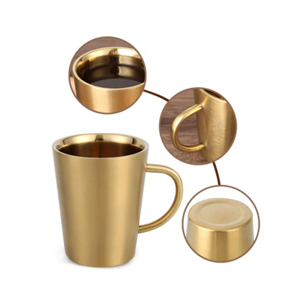 

304 Stainless Steel Double-Layer Water Cup With Handle Beer Mug Insulated Household Mug Anti-Drop Spout Cup For Coffee