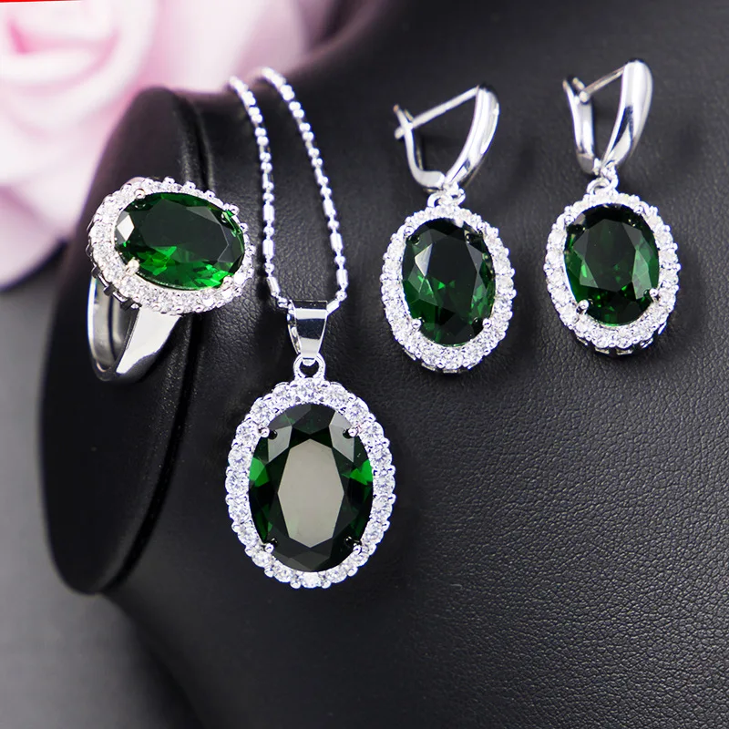 Silver 925 Classic Jewelry Sets For Women Blue Rainbow Sapphire Topaz Amethyst Morganite Bridal Necklace Earrings Ring | Украшения и