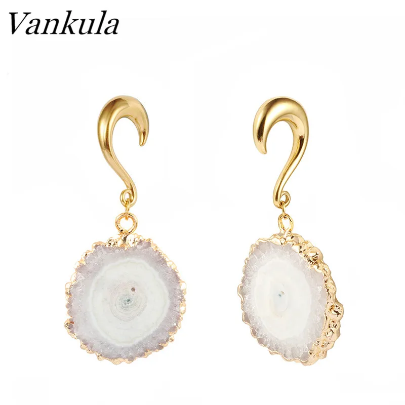 gold 3 Vankula, 2 шт., новинка, натуральный камень, болтаются, затычки для ушей, тоннель, нержавеющая сталь, крючки для ушей, пирсинг, ювелирные изделия - Окраска металла: gold 3