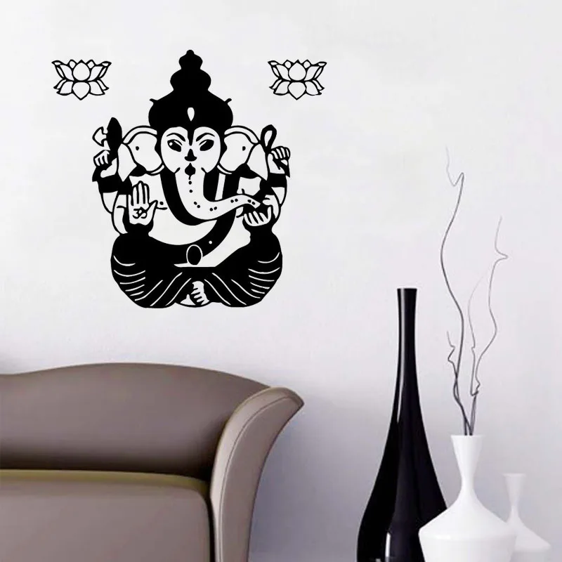 

WJWY Elephant Ganesha Wall Stickers Home Decor Removable Vinyl Wall Decal Buddhism Indian Namaste Buddha Wall Art Murals