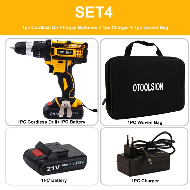 SET4 (2pc battery) 1500 мА/ч, 21V ударная электрическая отвертка аккумуляторная отвертка электрические инструменты молоток электрический молоток Мощность инструменты для работы по дереву - Цвет: SET4 (2pc battery)