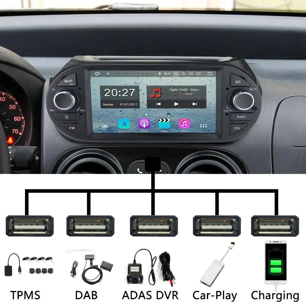 Автомобильный DVD-плеер FIAT Fiorino/Qubo Восьмиядерный 4 + 64 ГБ Android 9 0 5 USB портов GPS