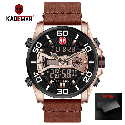 leather 6 KADEMAN спортивные цифровые часы с двойным дисплеем Мужские кварцевые часы Лидирующий бренд водонепроницаемые армейские военные полностью Стальные наручные часы Relogio - Цвет: leather 6