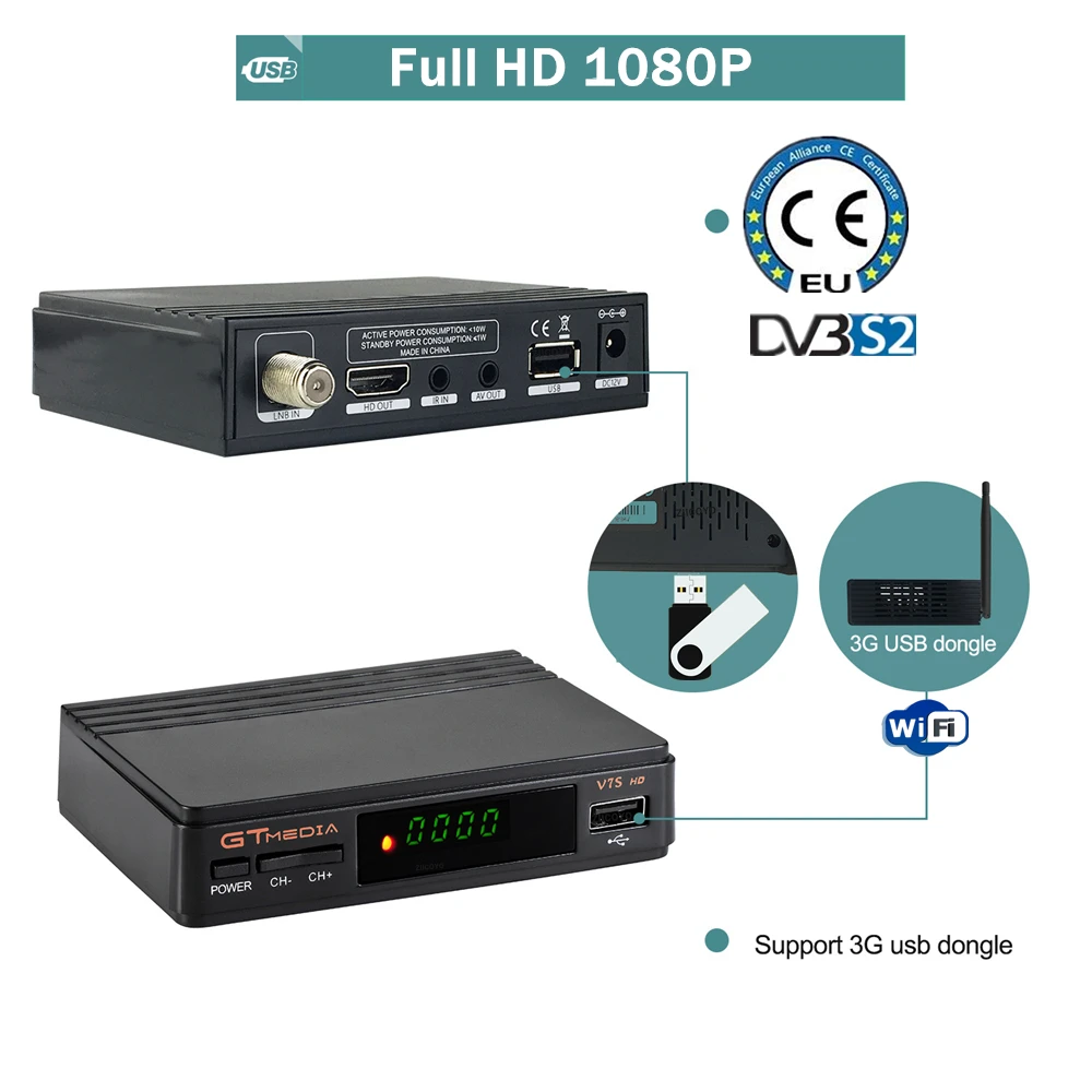 Новое поступление GTMEDIA V7S2X DVB S2 спутниковый ресивер с USB WIFI обновление от gtmedia v7s hd