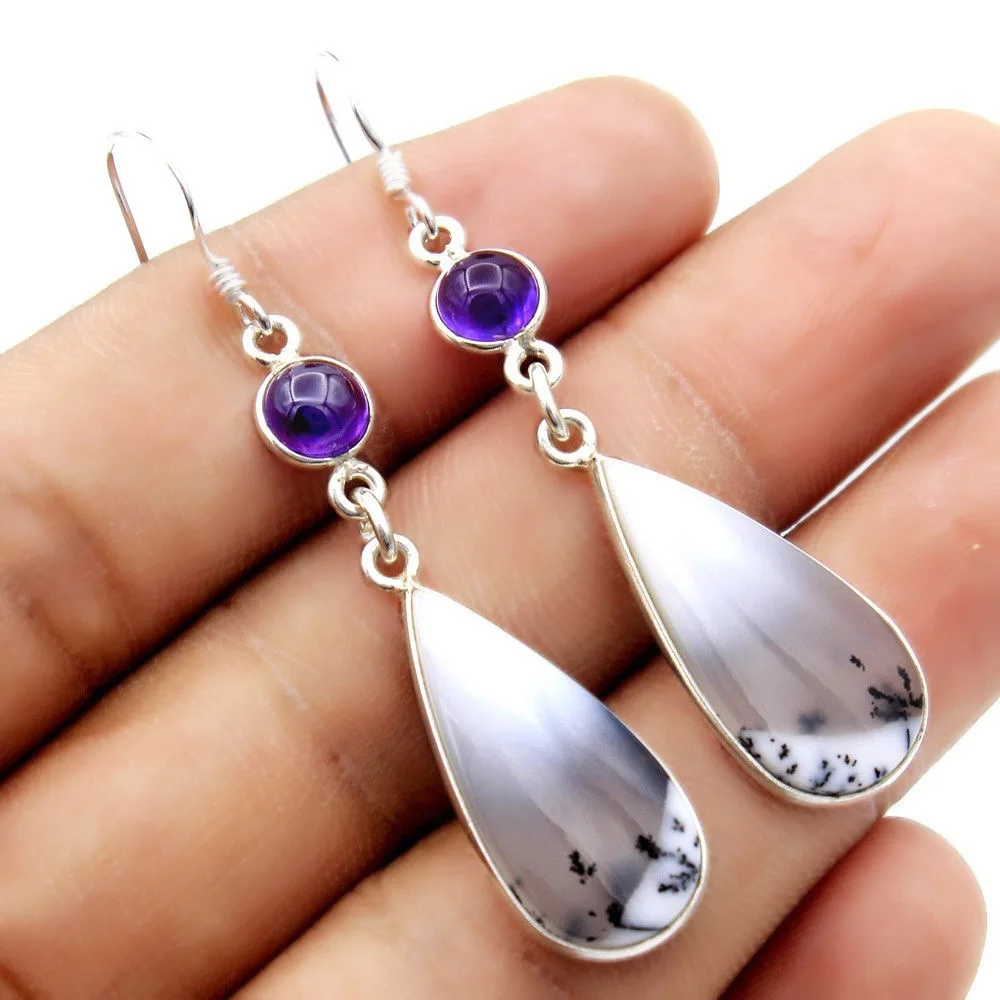 

Women Vintage Water Droplets Purple Crystal Dragon Earrings Female Fashion Purple Stone Drop Earrings Ear Jewelry