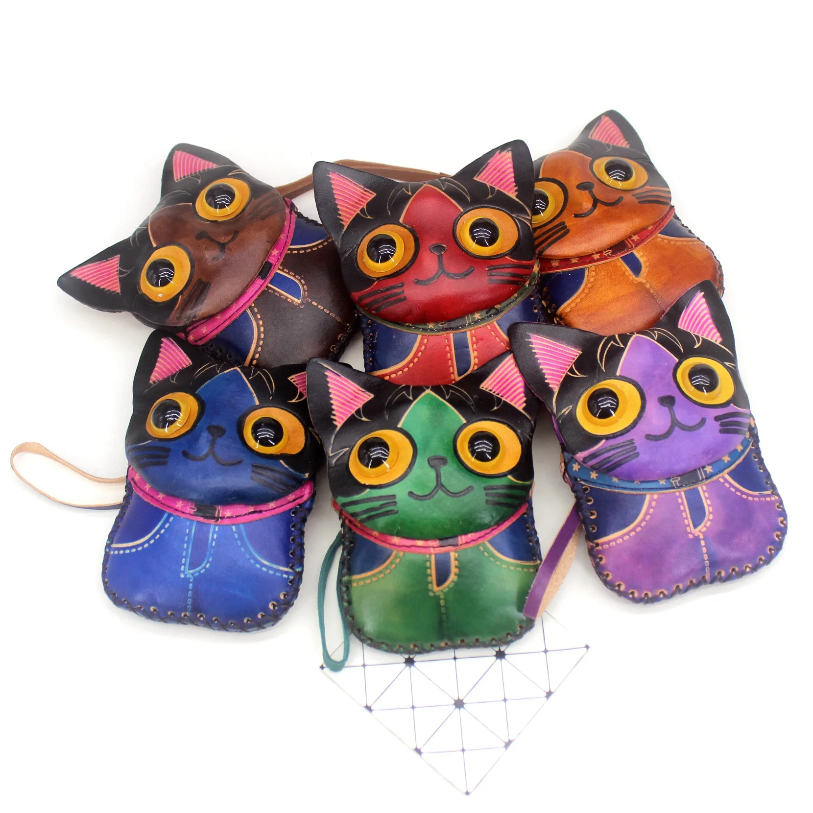 Кошельки из натуральной воловьей кожи с резьбой кошки кошельки для мелочи